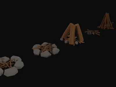 Survival Fires Pack Low Poly Low-poly 3D model