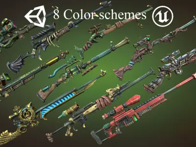Fantasy sniper rifles Low-poly 3D model