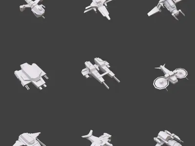Set 50 Spaceships toy  Low-poly 3D model