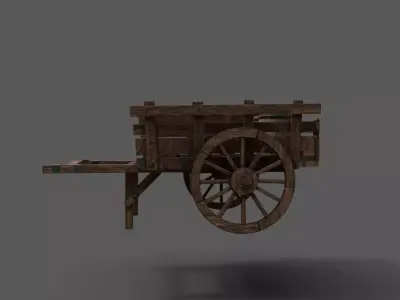 wooden cart Low-poly 3D model Low-poly
