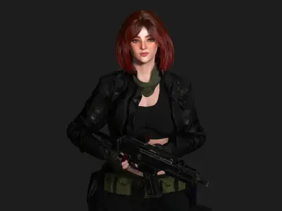 AAA 3D REALISTIC FEMALE CHARACTER - GUN SHOOTER MILITARY GTA Low-poly 3D model