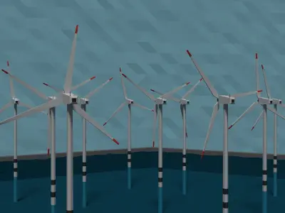 LowPoly Offshore Wind Powerplant Low-poly 3D model