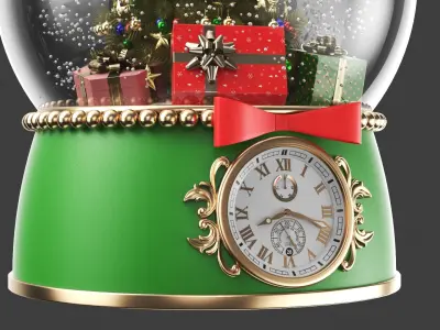  Detailed Clock Snow Globe With Tree 