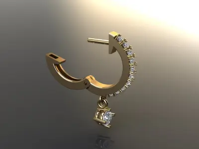 Mid Size Diamond Dangle Hoop Earring 1MM50 3D print model