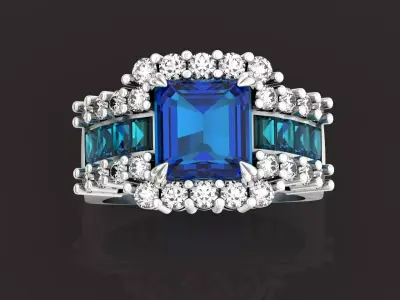 antique Engagement Ring elegant baguette diamonds  1331 3D print model