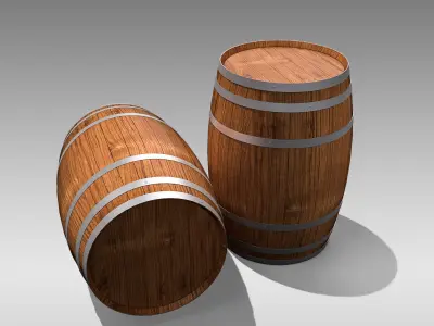 Wooden Barrel Low-poly 3D model 16