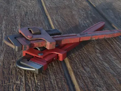 Industrial pipe wrench Low-poly 3D model