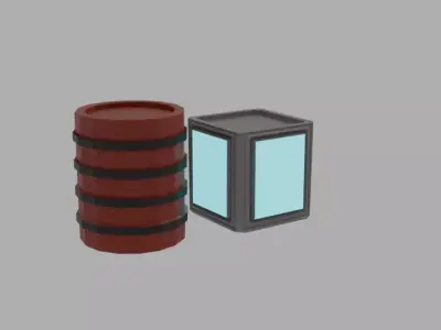 Low Poly Barrel and  Box  Low-poly 3D model