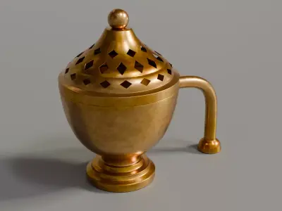 Antique Brass Mabkhara - Arabic Bakhoor Incense Burner PBR 3D model