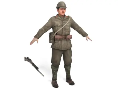 Japanese Soldier Low-poly 3D model