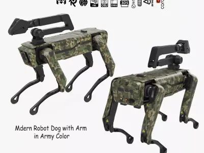 Modern Robot Dog with Arm in army color 3D model