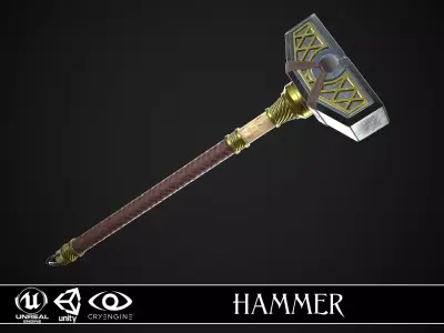 Fantasy Great Hammer 05 Low-poly 3D model