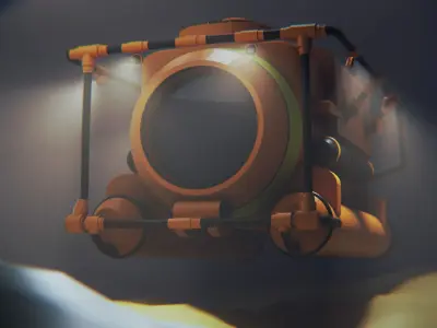 Low-poly Submarine 3D model orange Low-poly 3D model