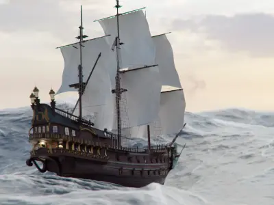 Galleon Warship Neptune Multi-decked 3D model