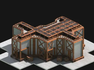 Medieval Low Poly Building Castle Wooden Village Stone House 38 Low-poly 3D model