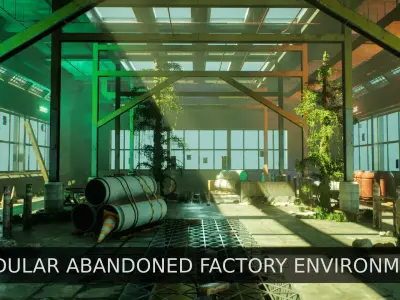 Modular Abandoned Factory Environment Low-poly 3D model