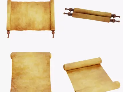 4 Scrolls Collection - Blank Medieval Parchment Sheets 3D Model Pack