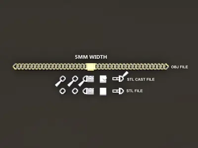 Cuban Diamond Chain Link Box Style 5MM WIDTH  3D print model