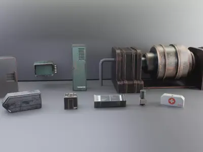 Fallout Inspired Props Pack Game Ready Assets Low-poly 3D model