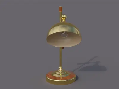 Vintage gold metal desk lamp with wooden trims type 3 Low-poly 3D model