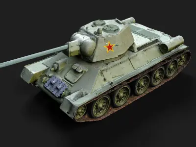 military soviet t34 tank original painting PBR photogrammetry Low-poly 3D model