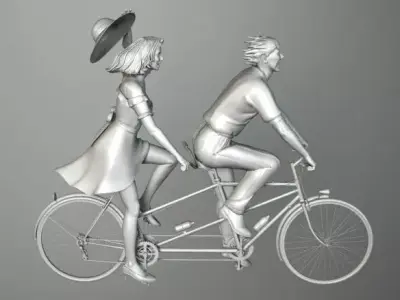 TANDEM couple riding bicycle 3D model