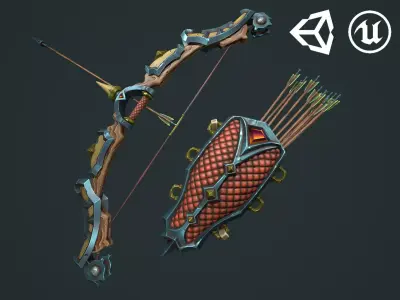 Knight bow quiver arrow Low-poly 3D model