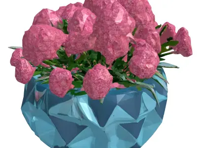 Futuristic Glowing Planter with Pink Flowers 3D model