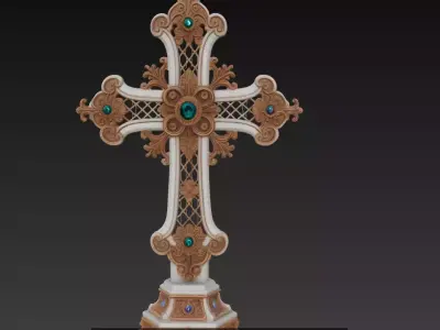 Baroque Cross - Ornamental Sacred Sculpture Collection 3D Model Pack