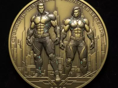 Cybernetic Guardians Sci-Fi Commemorative Coin for 3D Printing 3D print model