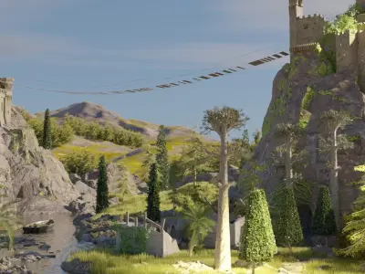 medieval castle scene made in blender 3D model
