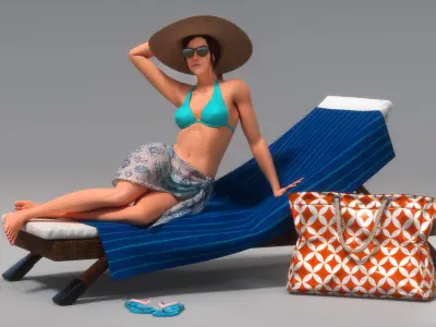 Female Bather Animated HQ 3D model