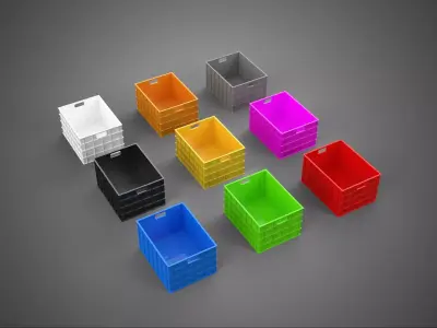 COLLECTION STANDARD COLORFUL PLASTIC CRATE BOX CONTAINER STORAGE 3D model