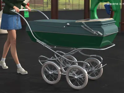 Bilt Rite Vintage Sleeping Stroller with Canopy Folded 3D model