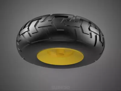 YELLOW WHEEL TREAD TIRE RIM AXLE HUB CART TROLLEY BARROW BEARING 3D model