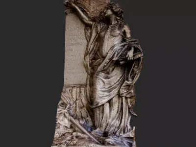ancient nymph monument corner wall part PBR photogrammetry Low-poly 3D model