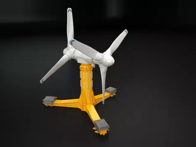 Tidal Power Double Turbine Low-poly 3D model