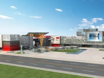 Architecture modern building in middle of street 3D model