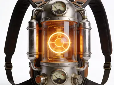 Atompunk Atomic-Powered Backpack 3D Model Low-poly 3D model