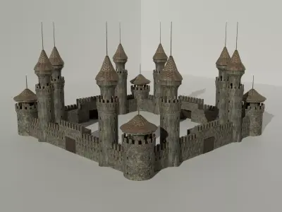 Medieval Castle Concentrated English or French Style Low-poly 3D model