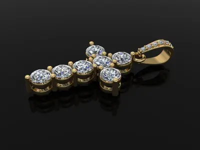 DAINTY 7 STONE 4MM CROSS DIAMOND BELL PENDANT 3D print model