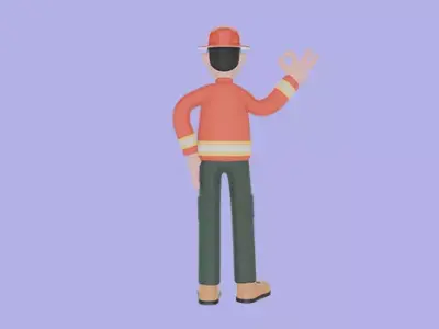 Stylized 3D Firefighter Character OK Gesture - Cartoon Fireman 3D model