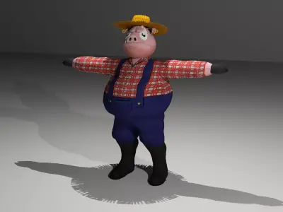 Cartoon Farmer Pig Low-poly 3D model