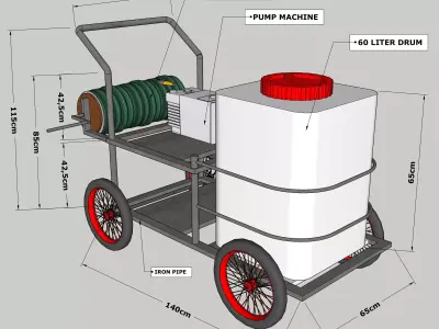 Mobile Water Sprayer Cart with Pump and 60L Tank 3D Model 3D model
