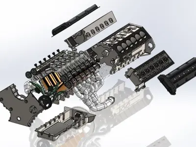 Engine V12-Aston Martin DB7 Low-poly 3D model