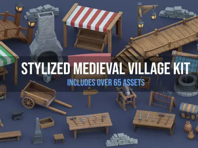 Stylized Medieval Village Accessories 3D model