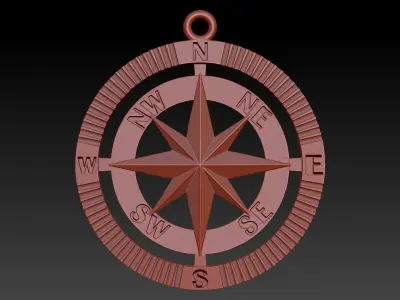 Round Compass Pendant Charm Necklace Jewelry 3D print model