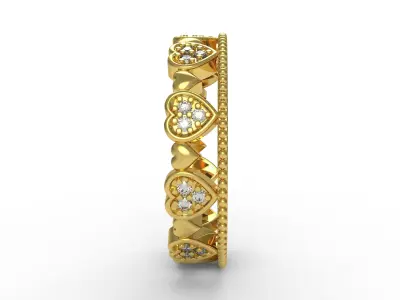 Antique Heart Shape Round Diamond Bezel Set Wedding Ring 3D print model