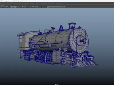 An old train engiene Low-poly 3D model