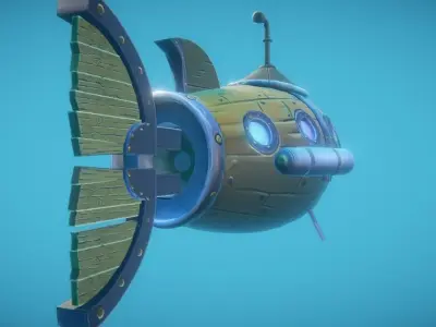 Steampunk Fish Submarine Hand-Painted Low-poly 3D model